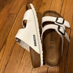 White Birkenstock sandals